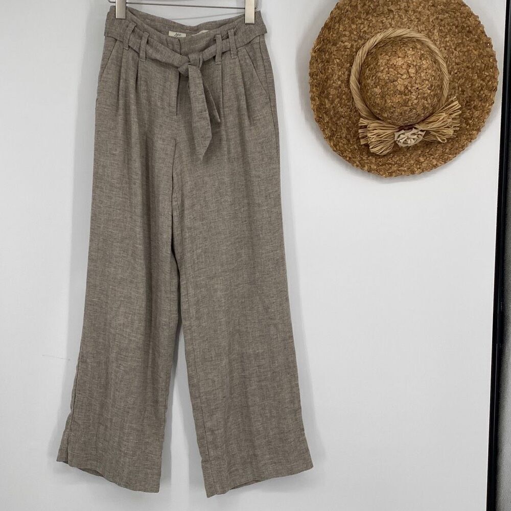 J.Jil Linen Blend Wide Leg Paper Bag Pants Tie Waist Beige Size 4